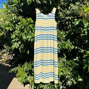 Dusen Dusen green orange blue stripe sleeveless midi dress